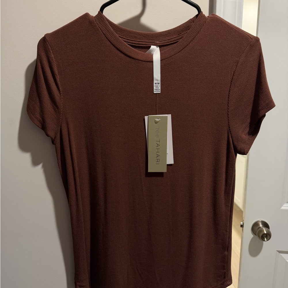 Tahari Short Sleeve Crewneck Tee in Warm Brown
